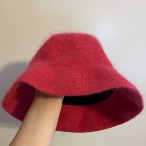 Angora Rabbit Hair Wool Blend Pink Bucket Hat One Size